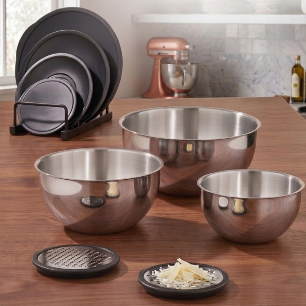 SmartBowl 9 Parça Paslanmaz Rendeli Karıştırma ve Saklama Kabı (16-20-24 cm)